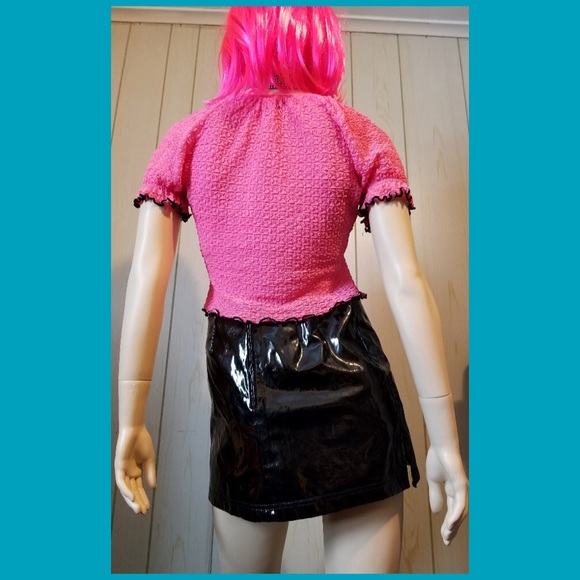 Vintage 90s Hot Pink Smocked Puffy Sleeve Babydoll Crop Top MOD Barbiecore - Picture 3 of 7